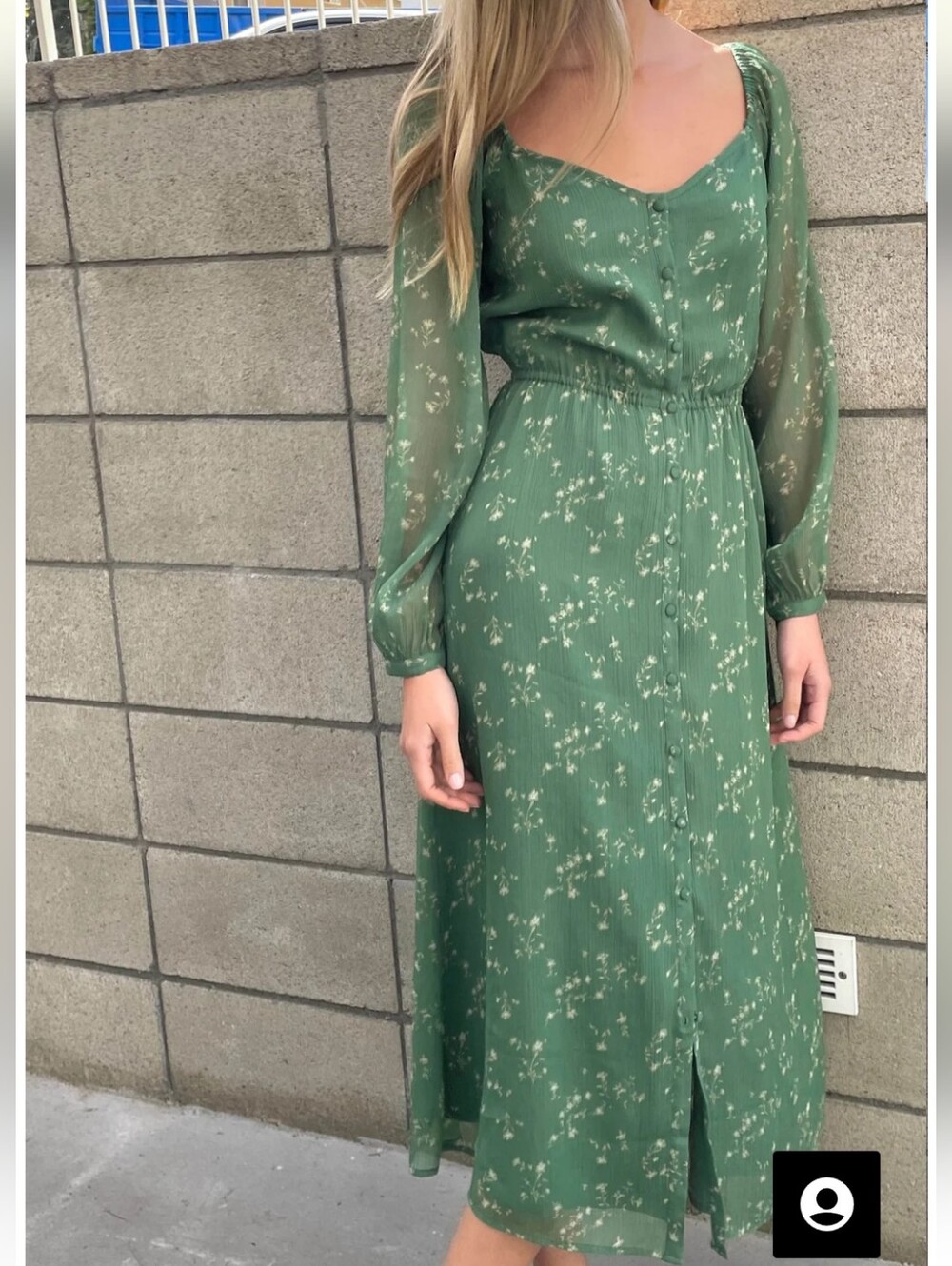 OAK + FORT Green Floral Midi Dress